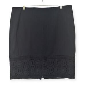 Talbots Navy Blue Pencil Skirt Lace Hem Knee Length Size 16 Petite